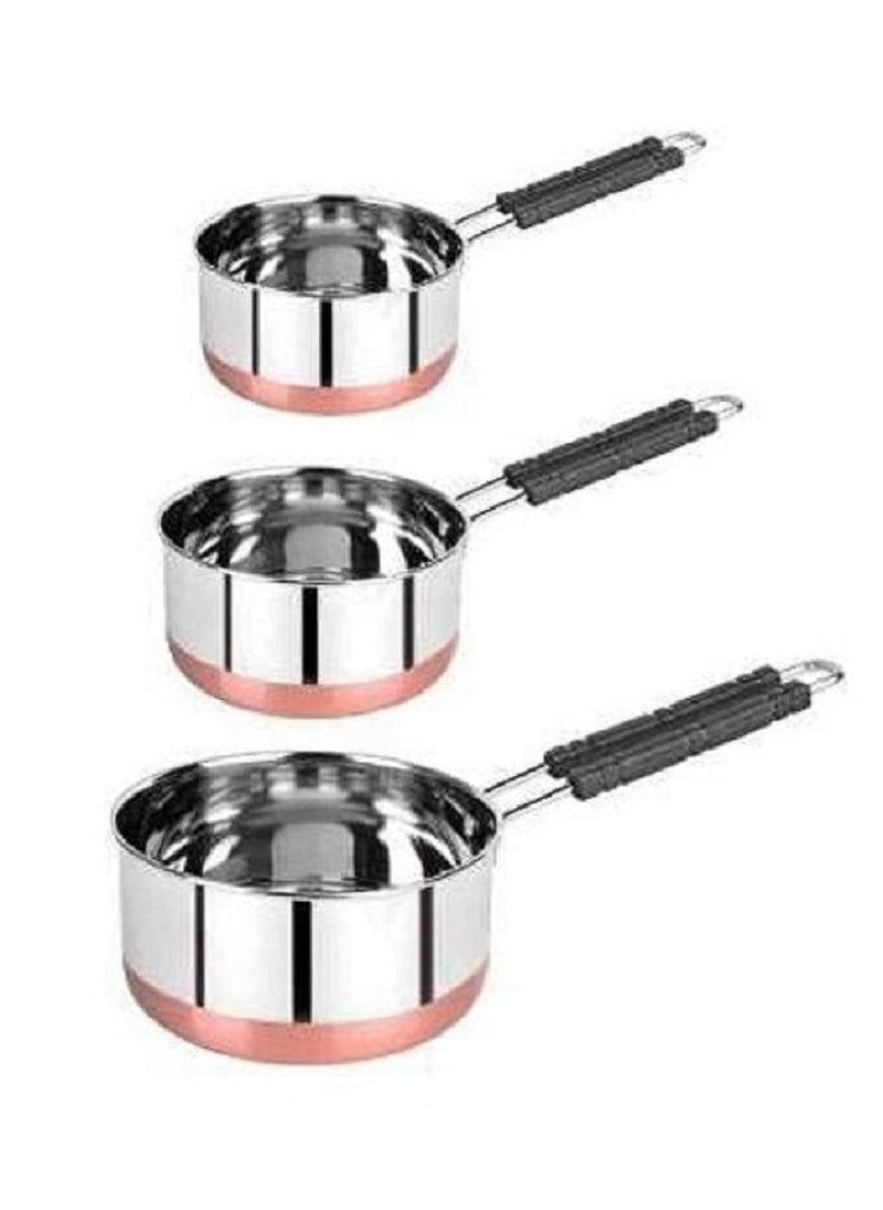 Dynore Stainless Steel Copper Bottom Flat Base Sauce Pan Tea Pan Milk Pan Tapeli Patila Sauce Pot Cookware with Handle Set of 3