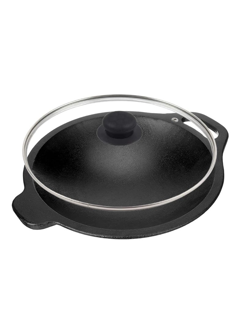 EUGOR from House of TheHealthyCliQ PreSeasoned Cast Iron Appa ChattiAppam PanAppam PatrakalluWith Toughened Glass Lid Black