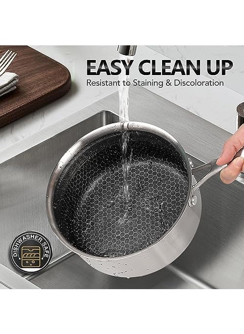 Gladnes Stainless Steel Saucepan with Glass Lid Non Stick Sauce Pan with Honeycomb Carving Induction Sauce Pot Compatible with All Cooktops Dishwasher Oven Safe NonToxic 18 cm Sauce pan