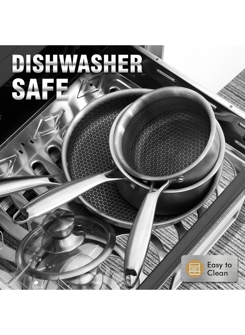 VYATIRANG Stainless Steel Honeycomb Sauce Pan with Stainless Steel Handle and lid Stay Cool Non Toxic Dishwasher and Oven Safe Suitable for All Hob Types Sauce pan 20 cm
