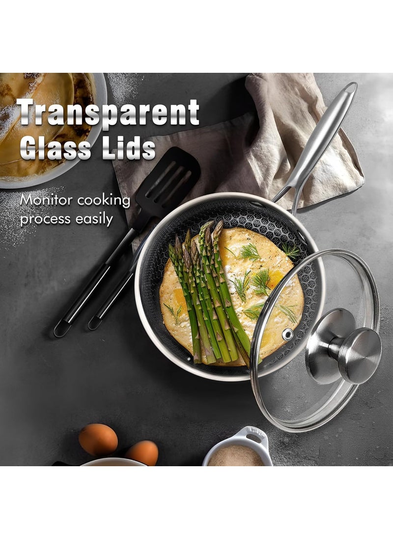 VYATIRANG Stainless Steel Honeycomb Sauce Pan with Stainless Steel Handle and lid Stay Cool Non Toxic Dishwasher and Oven Safe Suitable for All Hob Types Sauce pan 20 cm