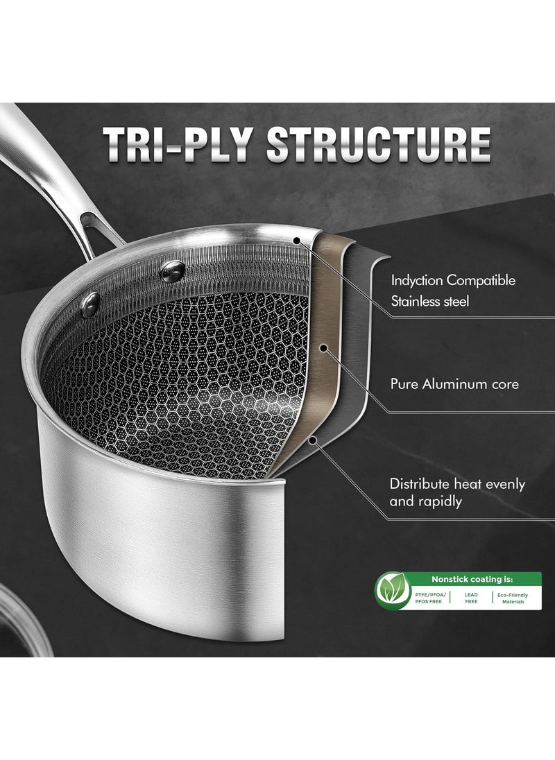 VYATIRANG Stainless Steel Honeycomb Sauce Pan with Stainless Steel Handle and lid Stay Cool Non Toxic Dishwasher and Oven Safe Suitable for All Hob Types Sauce pan 20 cm