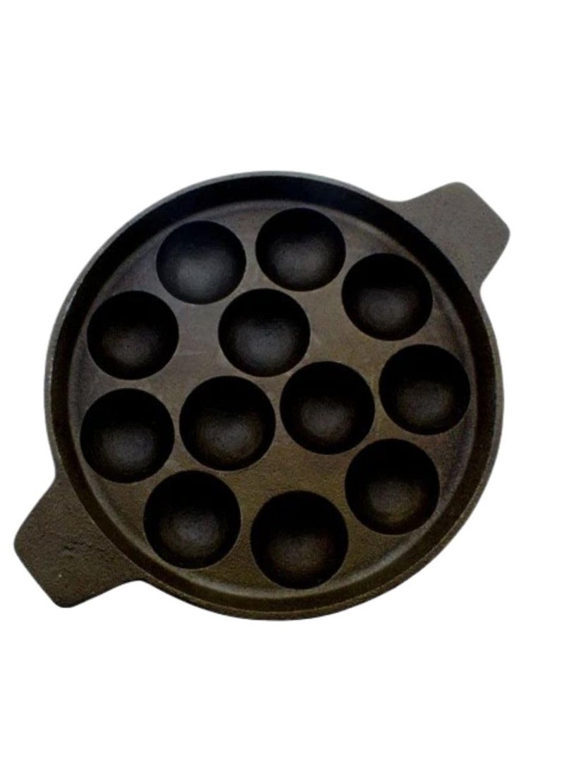 MUD N POT cast Iron pre Seasoned paniyara kallu with Glass lidappe panpattu pan 12 Cup deep panNaturally Non StickNo Chemical Coating