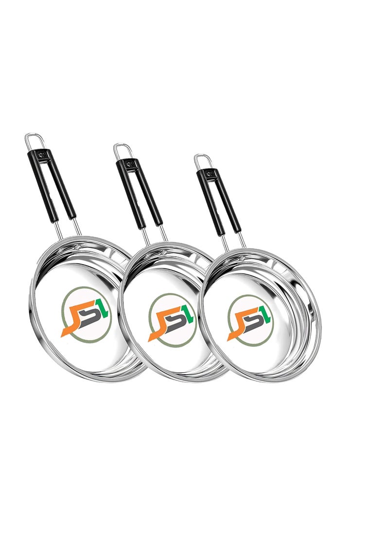 JSI Stainless Steel Heavy Guage Fry Pan with Silicon Handle I Combo Set 3 Pcs I Induction Gastove Compatible with TRIPLY Base I Saute Pan for Kitchen 1200_1500_1800 ML Combo Set 3 PCS