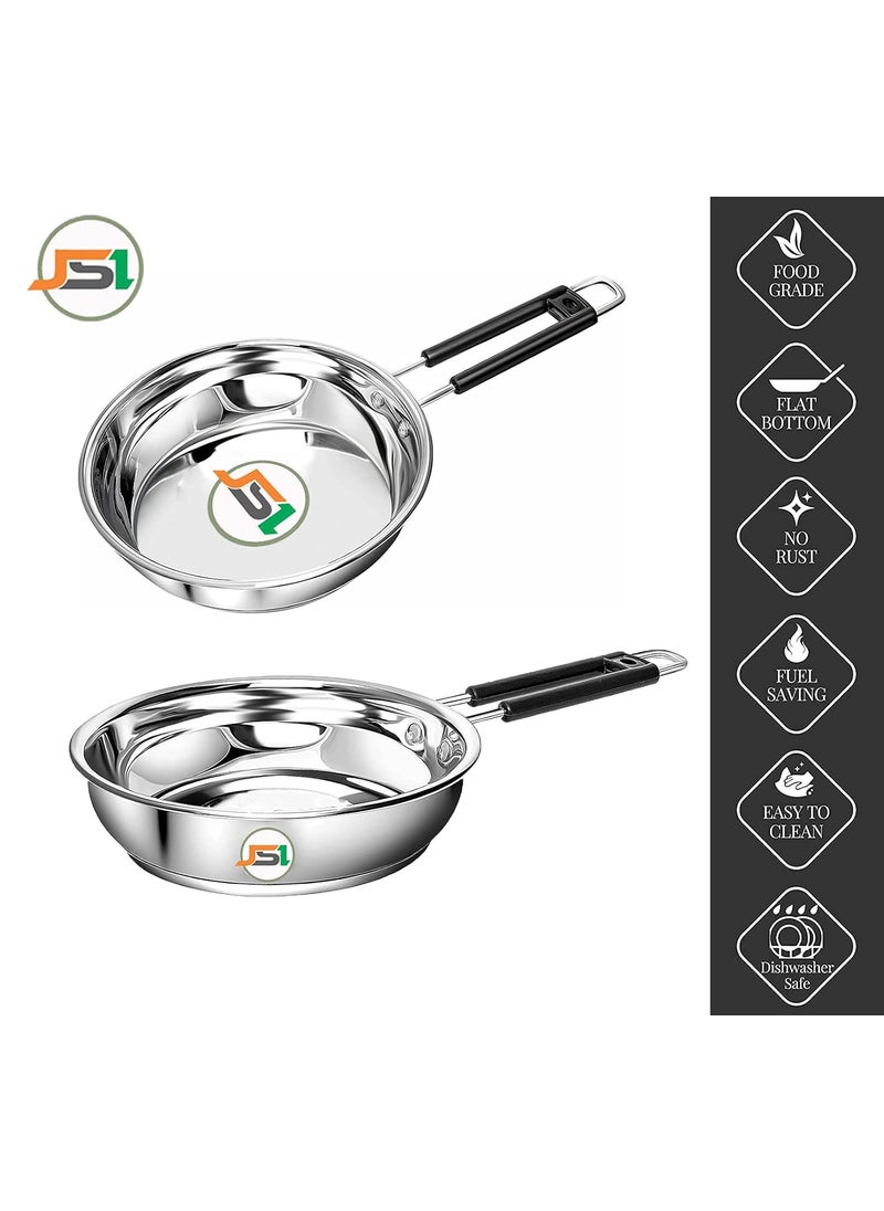 JSI Stainless Steel Heavy Guage Fry Pan with Silicon Handle I Combo Set 3 Pcs I Induction Gastove Compatible with TRIPLY Base I Saute Pan for Kitchen 1200_1500_1800 ML Combo Set 3 PCS