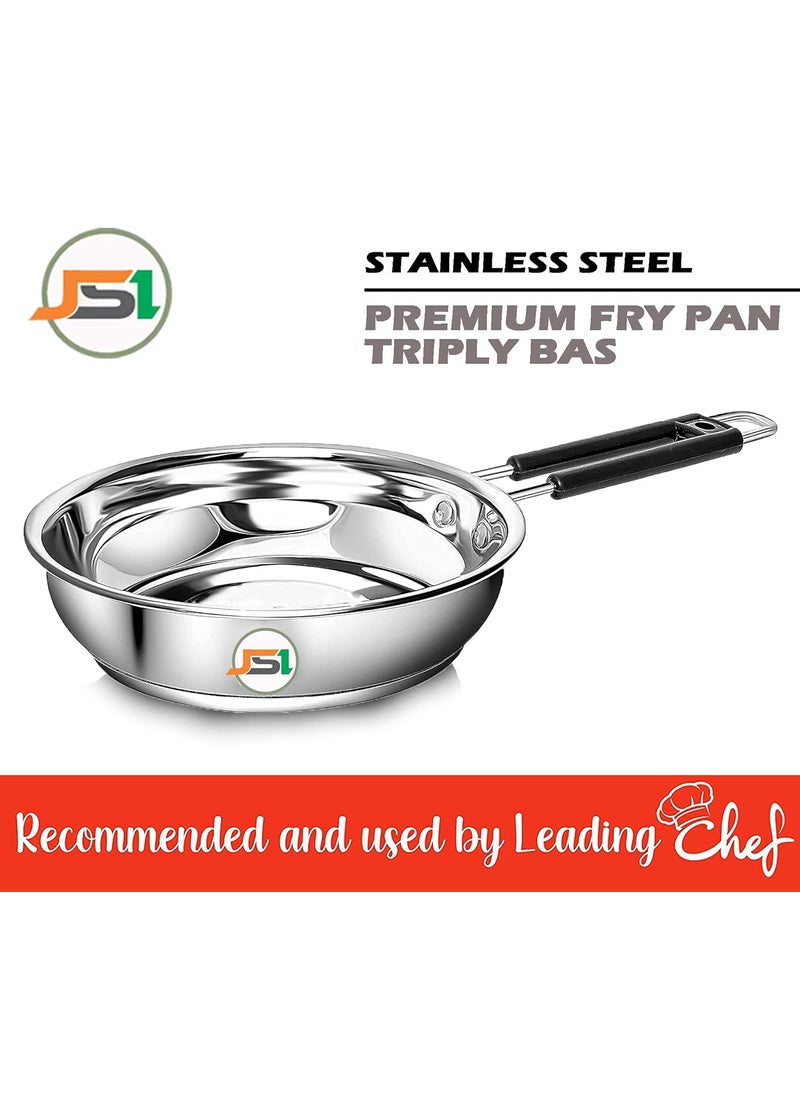 JSI Stainless Steel Heavy Guage Fry Pan with Silicon Handle I Combo Set 3 Pcs I Induction Gastove Compatible with TRIPLY Base I Saute Pan for Kitchen 1200_1500_1800 ML Combo Set 3 PCS