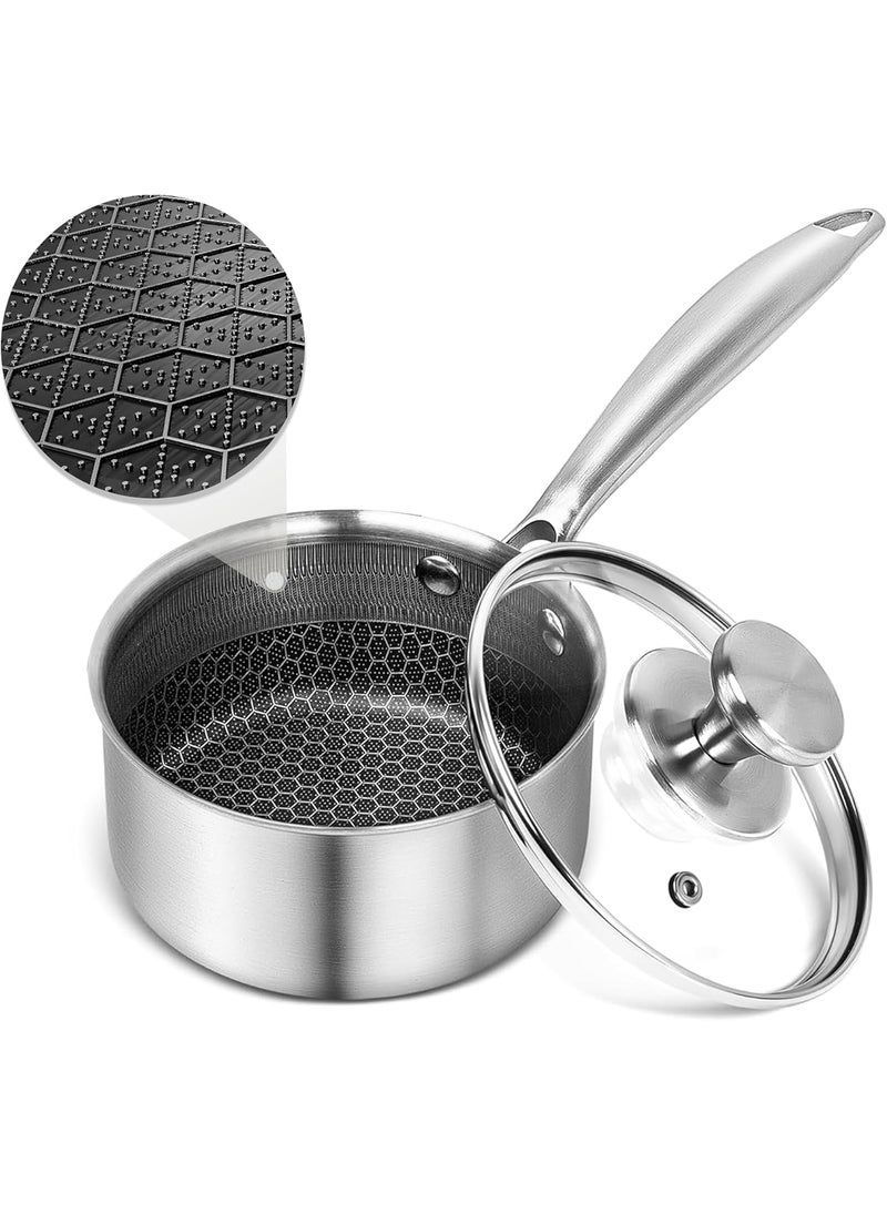 VYATIRANG Stainless Steel Honeycomb Sauce Pan with Stainless Steel Handle and lid Stay Cool Non Toxic Dishwasher and Oven Safe Suitable Sauce pan 18 cm