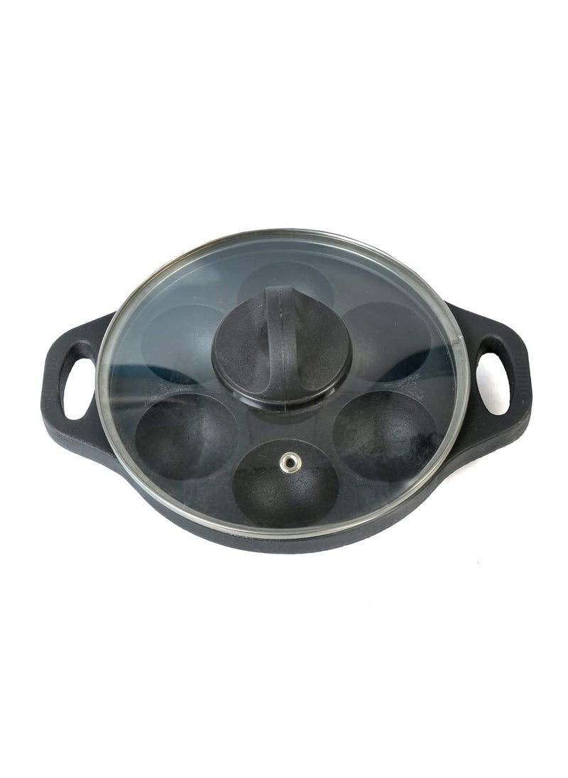 Feroall COOKWARE Cast Iron Super Smooth PaniyaramAppe PanChattiKalMaker with lid 7 Pit Pre Seasoned Ready to Use Special Ring Base Deep Pits Non Toxic 14 kg