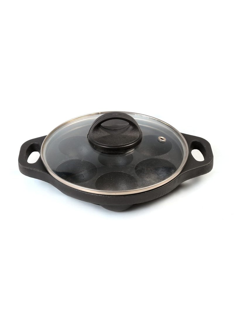 Feroall COOKWARE Cast Iron Super Smooth PaniyaramAppe PanChattiKalMaker with lid 7 Pit Pre Seasoned Ready to Use Special Ring Base Deep Pits Non Toxic 14 kg