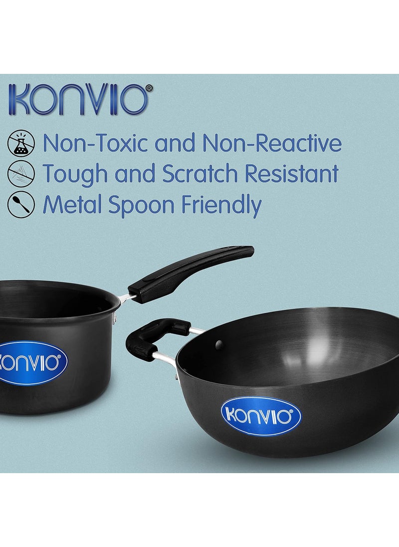 KONVIO Hard Anodized Tadka Pan Nonstick Spice Roasting Pan 15L Sauce Pan 3L Kadai