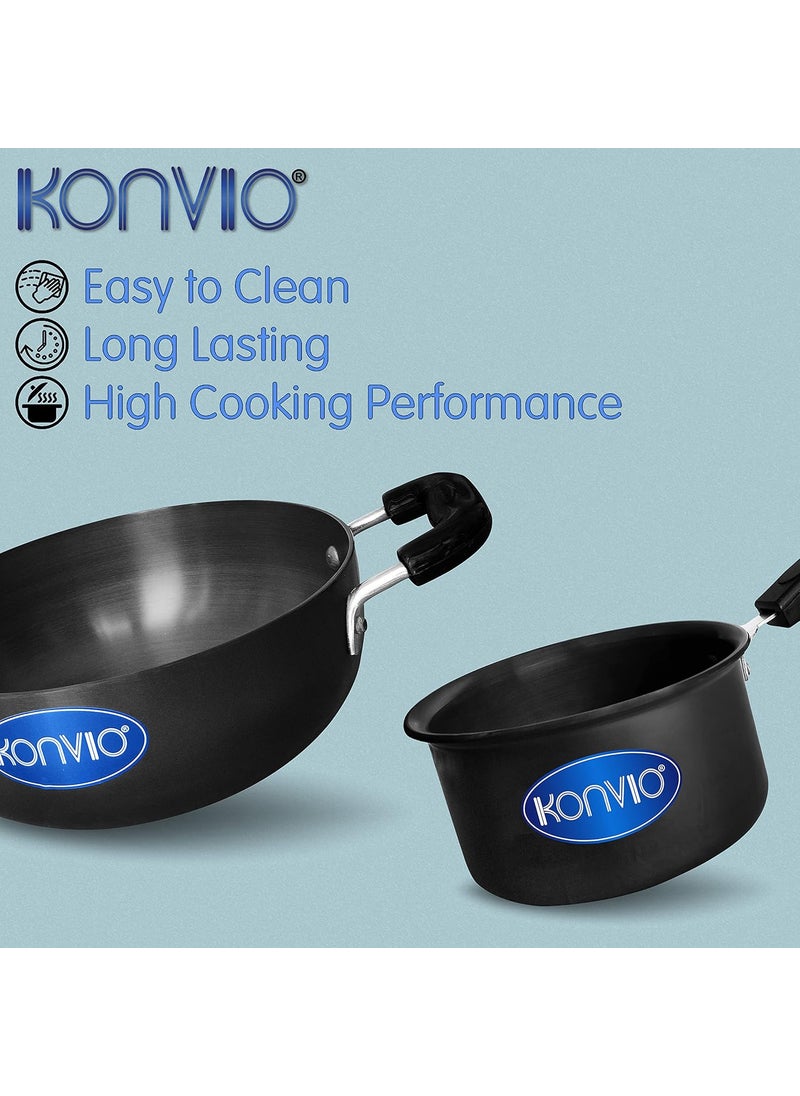 KONVIO Hard Anodized Tadka Pan Nonstick Spice Roasting Pan 15L Sauce Pan 3L Kadai