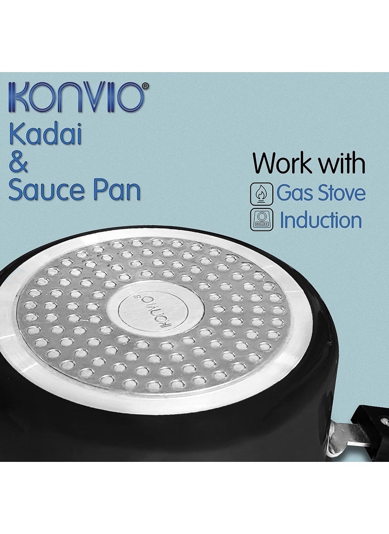 KONVIO Hard Anodized Tadka Pan Nonstick Spice Roasting Pan 15L Sauce Pan 3L Kadai