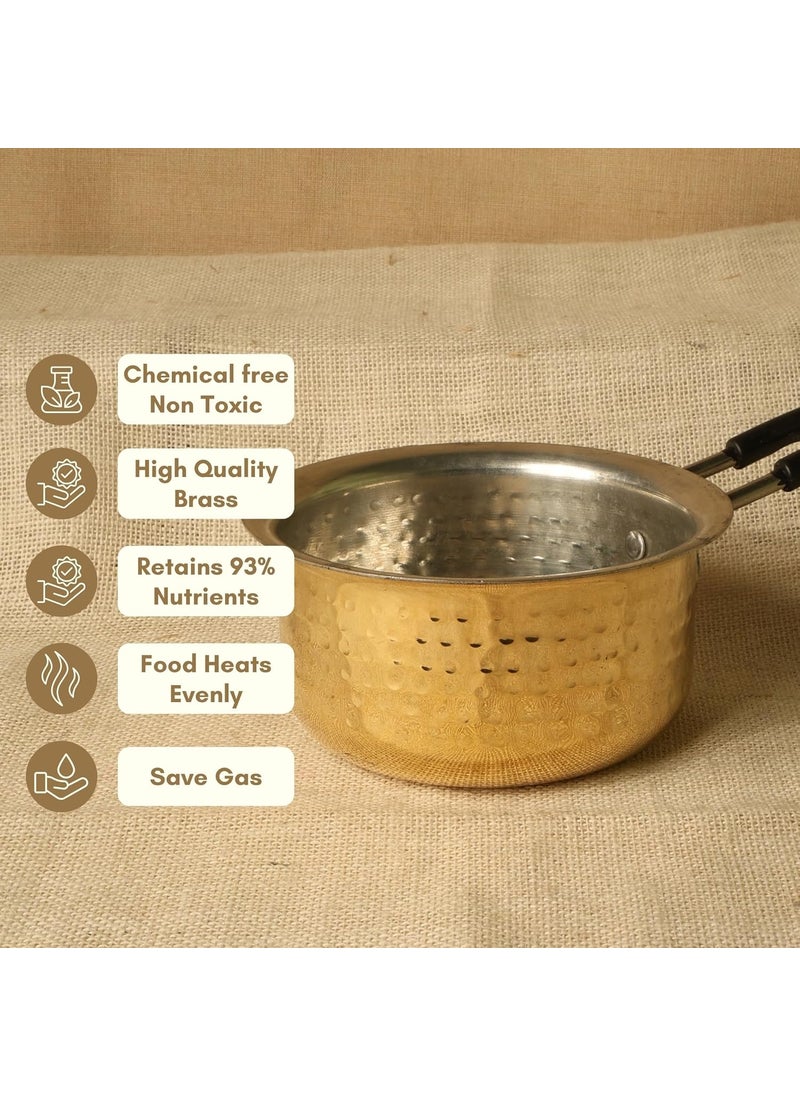 PATRA Pure Brass Sauce Pan 1 Liter TeflonFree Hammered Brass Cookware with Tin Coating Traditional Handcrafted Tea Pan