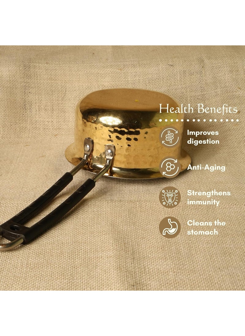 PATRA Pure Brass Sauce Pan 1 Liter TeflonFree Hammered Brass Cookware with Tin Coating Traditional Handcrafted Tea Pan