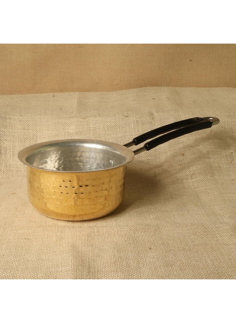 PATRA Pure Brass Sauce Pan 1 Liter TeflonFree Hammered Brass Cookware with Tin Coating Traditional Handcrafted Tea Pan