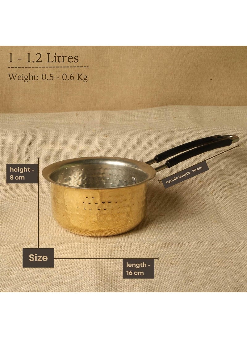 PATRA Pure Brass Sauce Pan 1 Liter TeflonFree Hammered Brass Cookware with Tin Coating Traditional Handcrafted Tea Pan