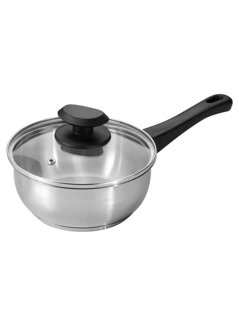 metercube Mateo Stainless Steel Saucepan Designed for dripFree use Stain Finished Base for Even Heat Distribution Durable Glass lid 2L