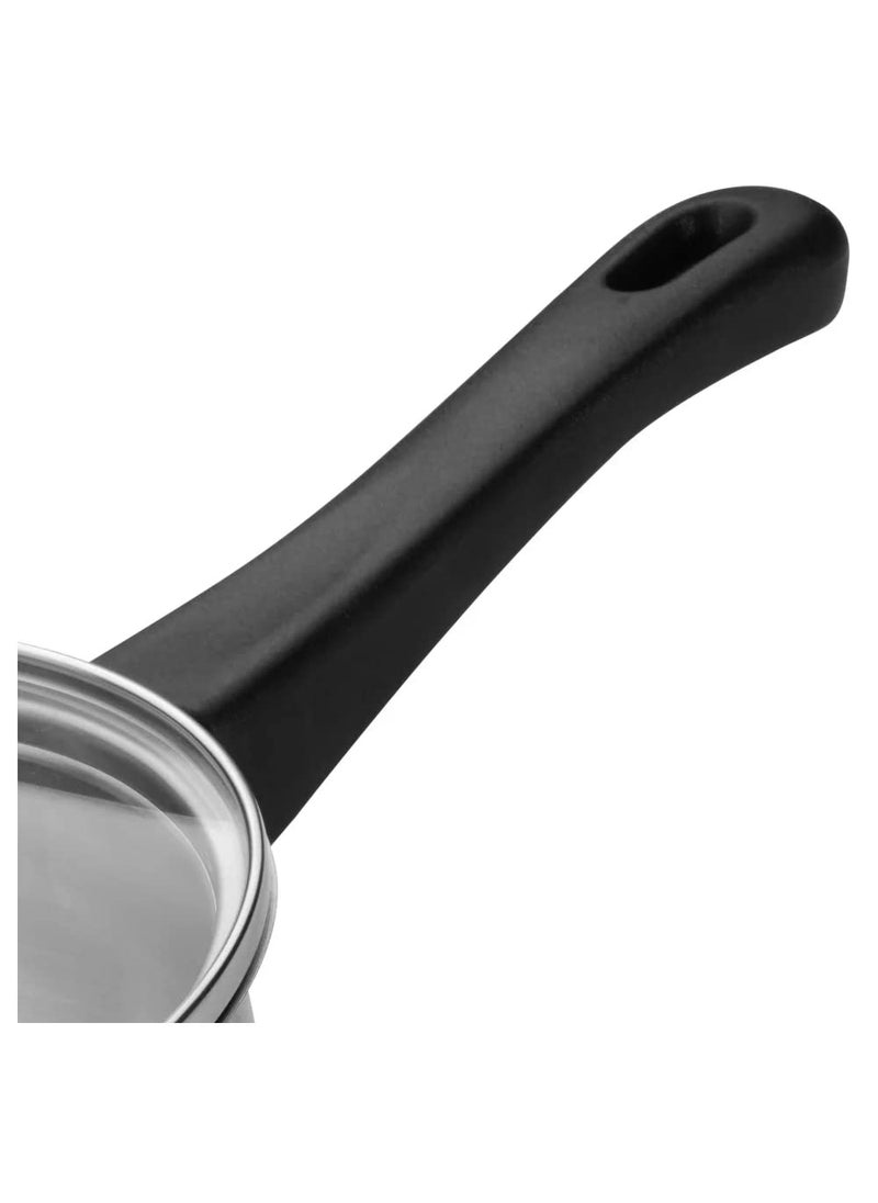 metercube Mateo Stainless Steel Saucepan Designed for dripFree use Stain Finished Base for Even Heat Distribution Durable Glass lid 2L