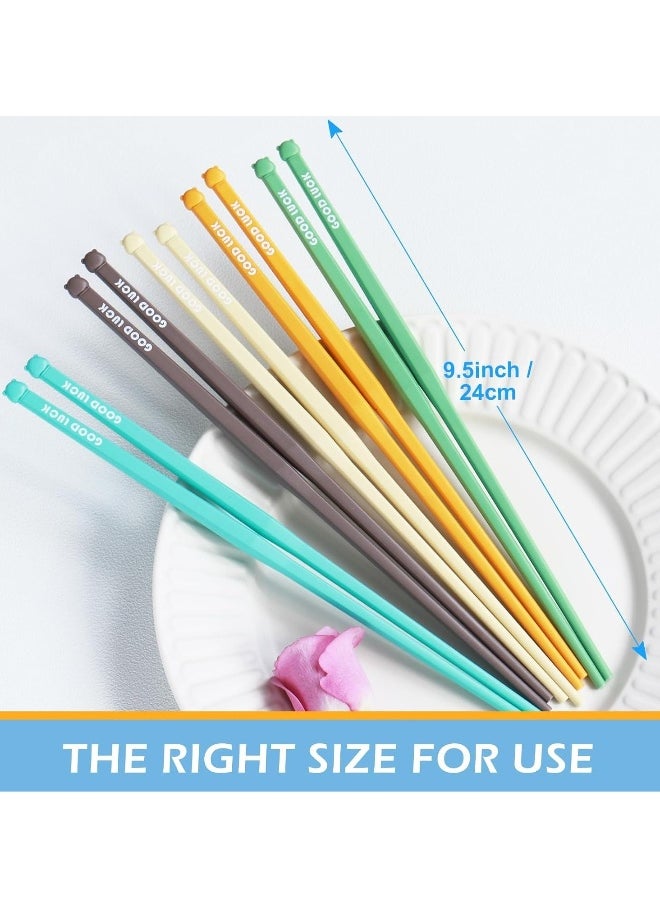 10 Pairs Chopsticks, Reusable Dishwasher Safe 9.5 Inches Premium Chop Sticks for Sushi, Ramen, Asian Cuisine, Matte Non-slip, Bear Head Style, Macaron Color