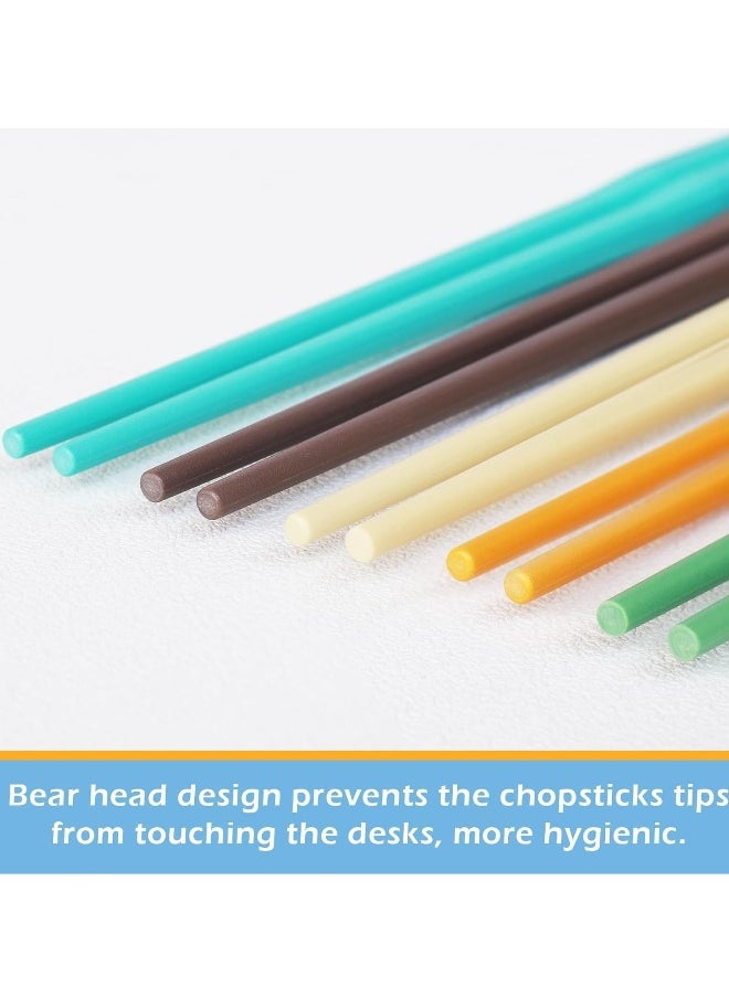 10 Pairs Chopsticks, Reusable Dishwasher Safe 9.5 Inches Premium Chop Sticks for Sushi, Ramen, Asian Cuisine, Matte Non-slip, Bear Head Style, Macaron Color