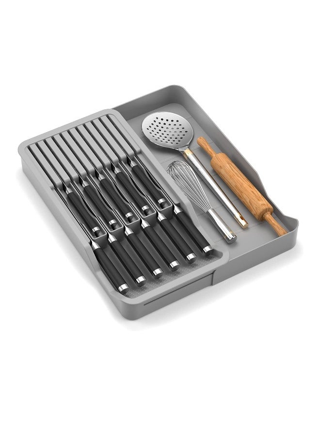 Drawer Knife Block,Kitchen Knife Drawer Organizer,2 Tier Knife Holder Holds 11 Knives with Expandable Organizer Storage Tray