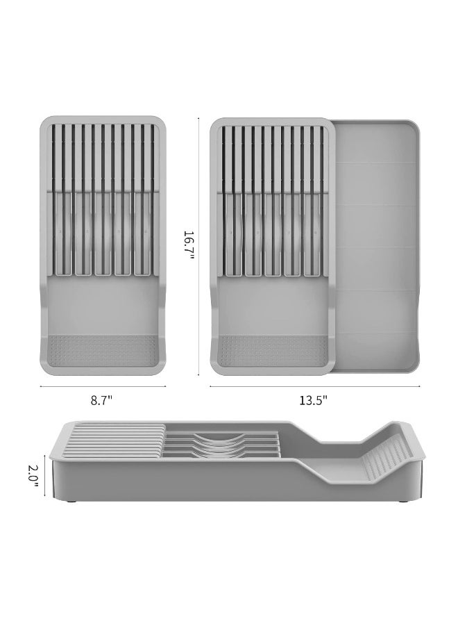 Drawer Knife Block,Kitchen Knife Drawer Organizer,2 Tier Knife Holder Holds 11 Knives with Expandable Organizer Storage Tray
