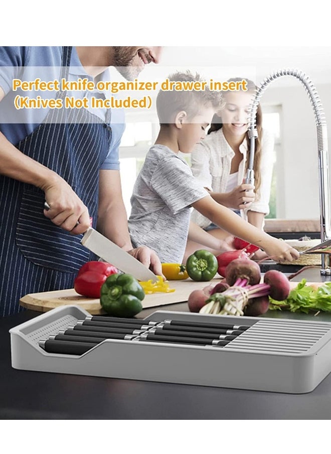 Drawer Knife Block,Kitchen Knife Drawer Organizer,2 Tier Knife Holder Holds 11 Knives with Expandable Organizer Storage Tray