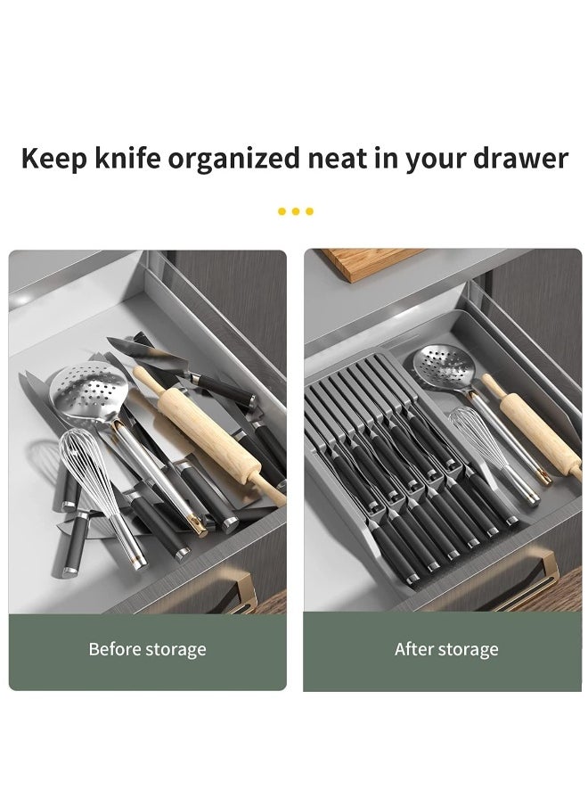 Drawer Knife Block,Kitchen Knife Drawer Organizer,2 Tier Knife Holder Holds 11 Knives with Expandable Organizer Storage Tray