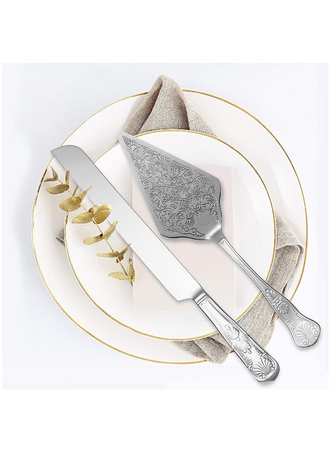 Set of 2 Rustic Silver Wedding Cake Knife and Serving Set for Weddings, Parties, Birthdays, and Anniversaries - Perfect Rustic Touch for Your Special Day