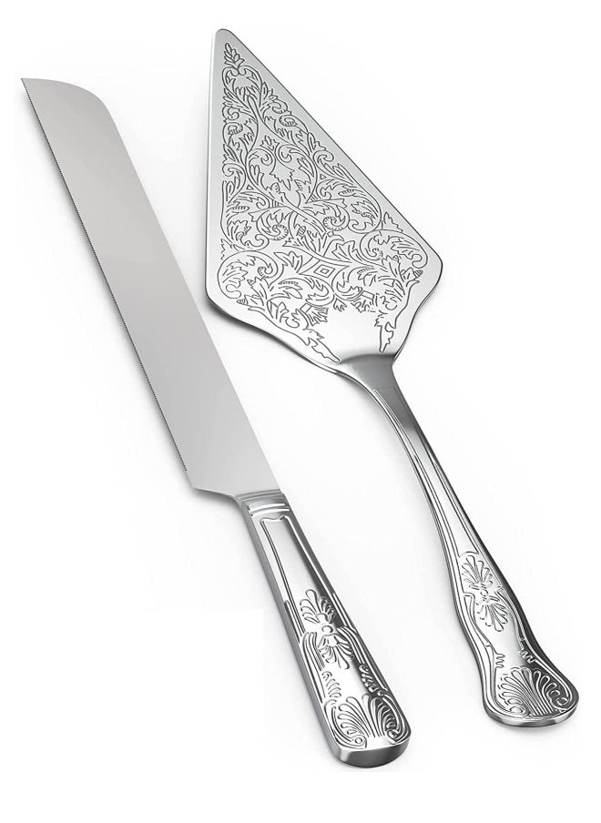 Set of 2 Rustic Silver Wedding Cake Knife and Serving Set for Weddings, Parties, Birthdays, and Anniversaries - Perfect Rustic Touch for Your Special Day