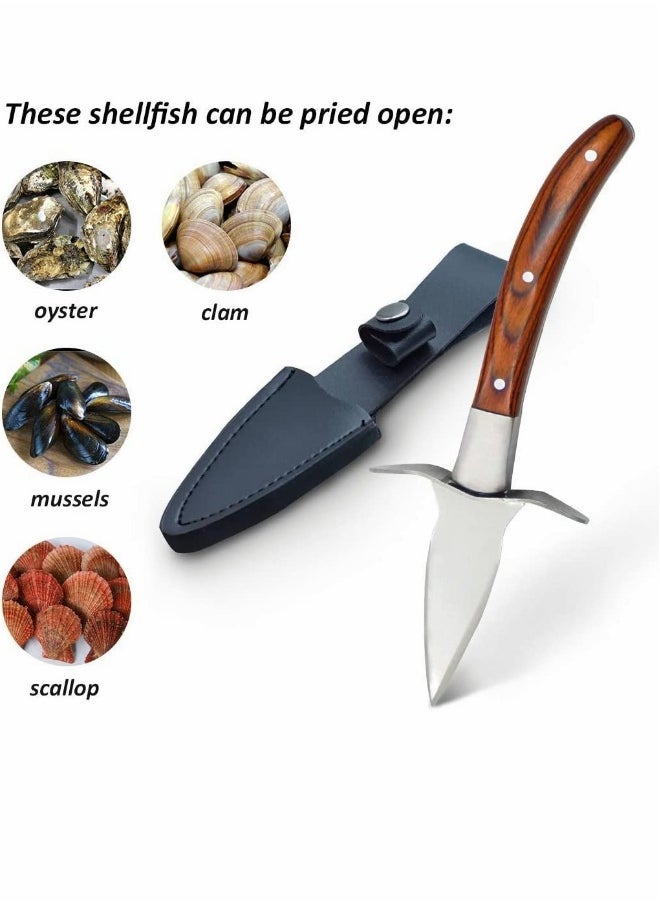 Oyster Knife Shucker Set, Gloves Cut Resistant Level 5 Protection Seafood Opener Kit Tools, 3.5’’ Stainless steel Oyster Knife, Thoughtful Gift for Seafood Lovers, for Home Restaurant (2knifes+1Glove)