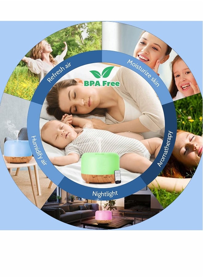 Upgraded Essential Oil Diffuser 500ml Ultrasonic Aromatherapy Air Vaporizer with 7 Color Lights 4 Timer Fragrant Cool Mist Humidifier Auto Shut-off Function for Home Office