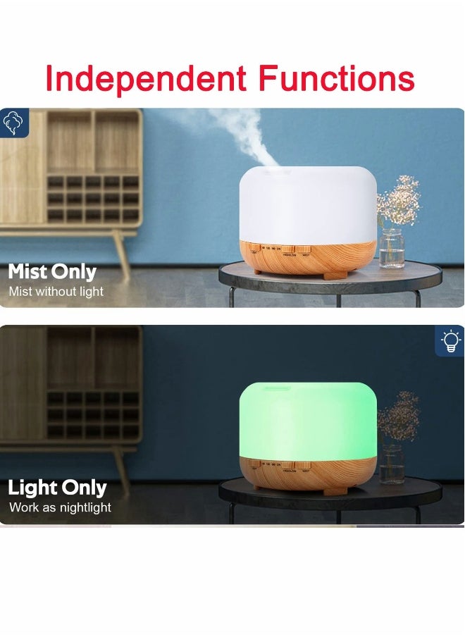 Upgraded Essential Oil Diffuser 500ml Ultrasonic Aromatherapy Air Vaporizer with 7 Color Lights 4 Timer Fragrant Cool Mist Humidifier Auto Shut-off Function for Home Office