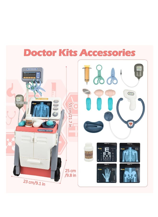 Kids Medical Cart Playset - Toy Doctor Kit with Realistic Sounds, Mobile Medical Station for Pretend Play, Perfect Gift for Toddlers 3-5, Ideal for Boys and Girls (Pink)