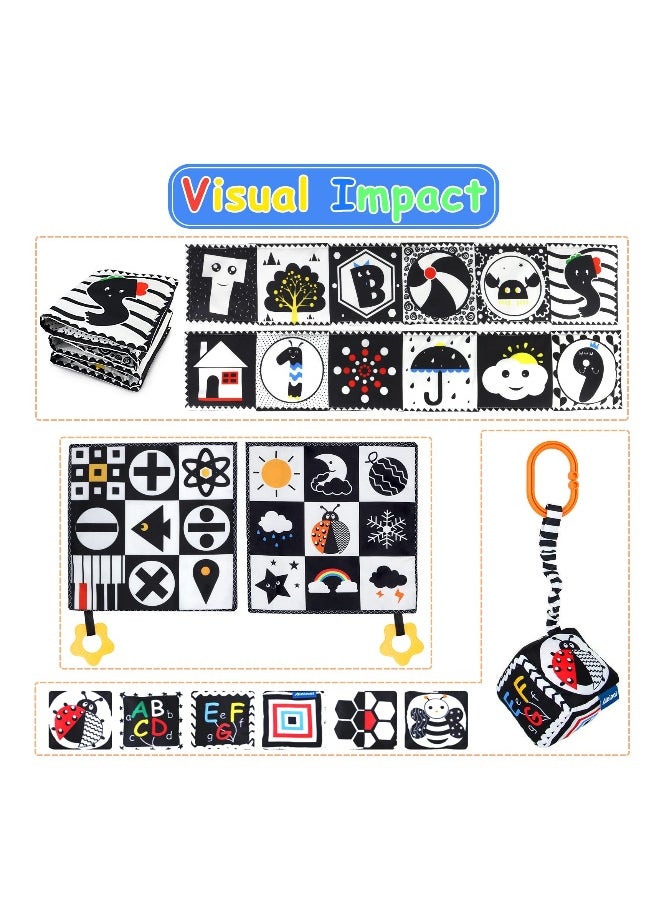 Montessori Toys for Babies Sensory Soft Book for Early Education 3 Pcs Black and White High Contrast Baby Toys 0-3 Months for Newborn