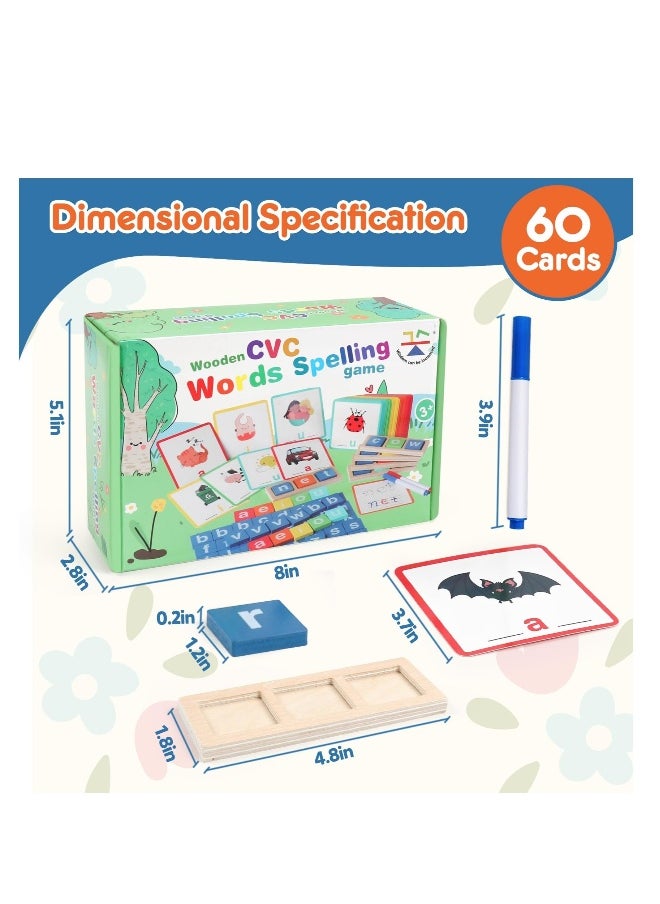 Montessori Wooden Building Block Toy for Kids, CVC Word Spelling Games, Phonics Learning Activities for Ages 3 to 5, Perfect for Homeschool and Classroom