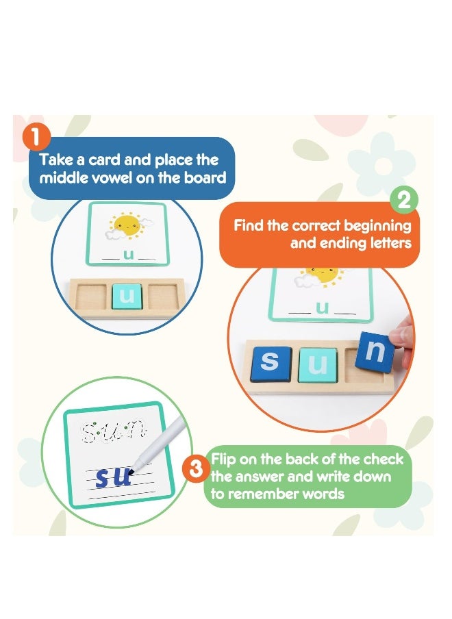 Montessori Wooden Building Block Toy for Kids, CVC Word Spelling Games, Phonics Learning Activities for Ages 3 to 5, Perfect for Homeschool and Classroom