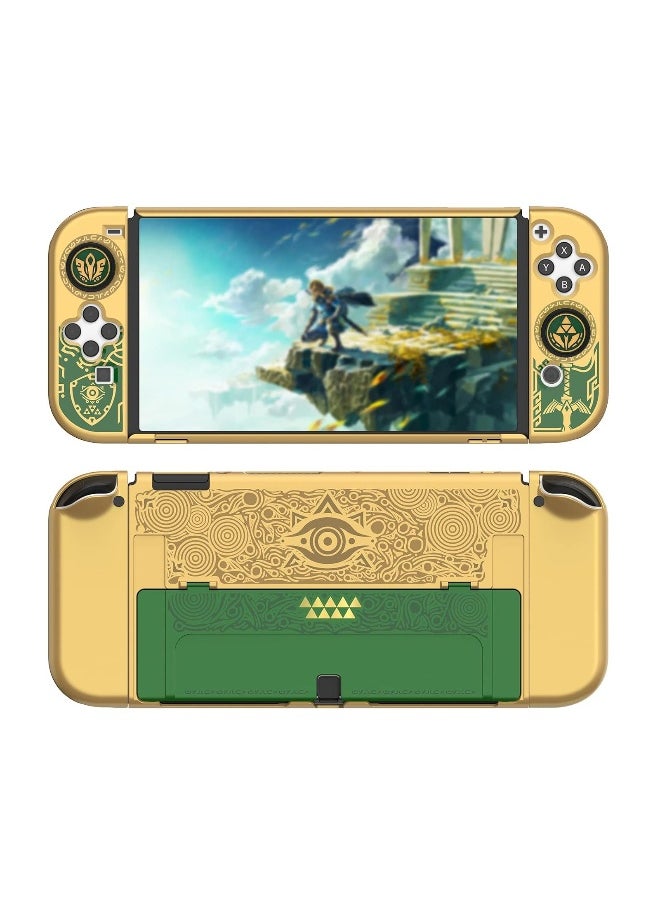 Dockable for Switch OLED Protective Case Hard Shell Case Cover Compatible for Nintendo Switch OLED Switch Oled Case Protector with Comfortable for Joy-Con Grip cover and 2 Joystick Thumb Cap