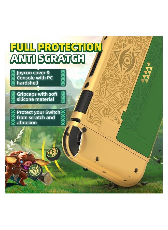 Dockable for Switch OLED Protective Case Hard Shell Case Cover Compatible for Nintendo Switch OLED Switch Oled Case Protector with Comfortable for Joy-Con Grip cover and 2 Joystick Thumb Cap
