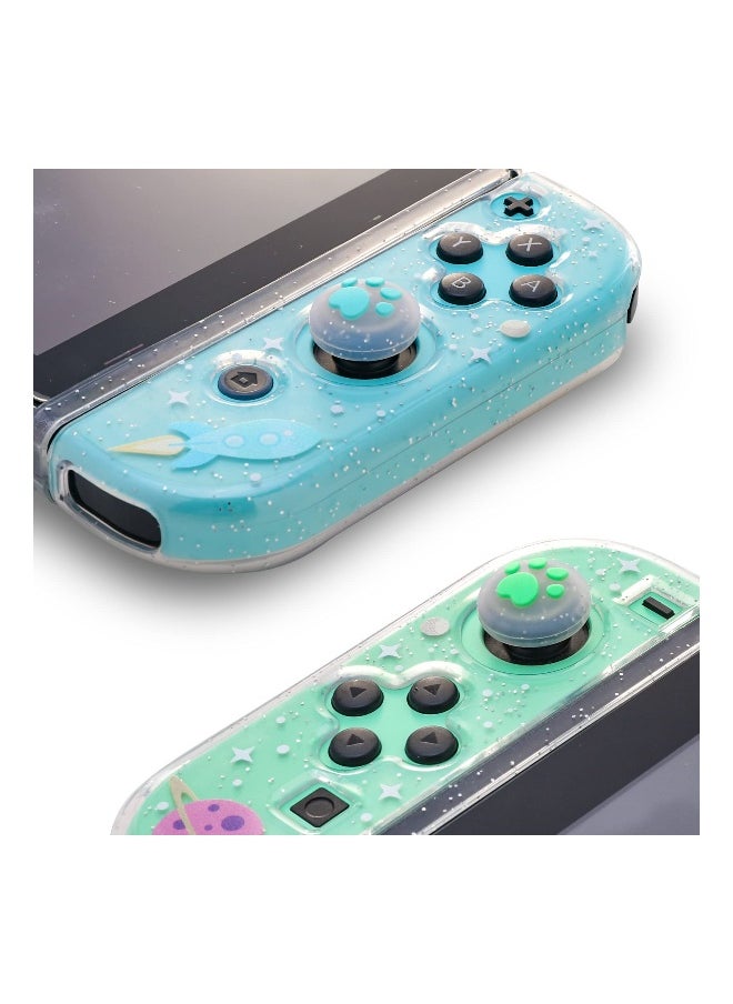 Clear Glitter Switch TPU Case, Protective Switch Case with Glitter Animal Crossing Thumb Grip Case TPU Clear Glitter Protective Case and Tempered Glass Screen Protector for Nintendo Switch