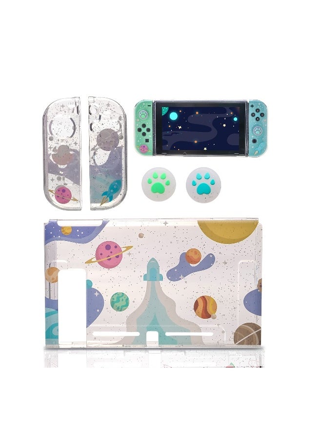 Clear Glitter Switch TPU Case, Protective Switch Case with Glitter Animal Crossing Thumb Grip Case TPU Clear Glitter Protective Case and Tempered Glass Screen Protector for Nintendo Switch
