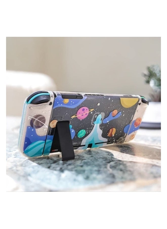 Clear Glitter Switch TPU Case, Protective Switch Case with Glitter Animal Crossing Thumb Grip Case TPU Clear Glitter Protective Case and Tempered Glass Screen Protector for Nintendo Switch
