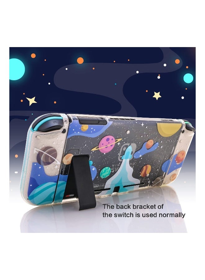 Clear Glitter Switch TPU Case, Protective Switch Case with Glitter Animal Crossing Thumb Grip Case TPU Clear Glitter Protective Case and Tempered Glass Screen Protector for Nintendo Switch