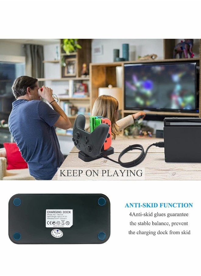 Charging Dock Station 4 In 1 for Nintendo Switch, Compatible With Nintendo Switch Joycon Controller With Type-c USB Cable Safe, for Switch Handle Colorful Four-charge, Switch Light Column Charger