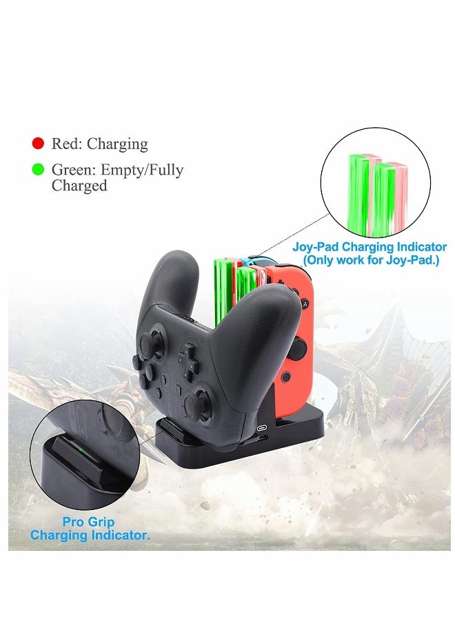 Charging Dock Station 4 In 1 for Nintendo Switch, Compatible With Nintendo Switch Joycon Controller With Type-c USB Cable Safe, for Switch Handle Colorful Four-charge, Switch Light Column Charger