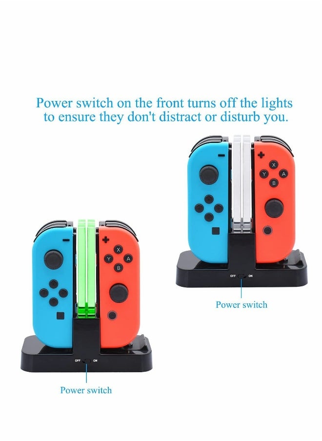 Charging Dock Station 4 In 1 for Nintendo Switch, Compatible With Nintendo Switch Joycon Controller With Type-c USB Cable Safe, for Switch Handle Colorful Four-charge, Switch Light Column Charger