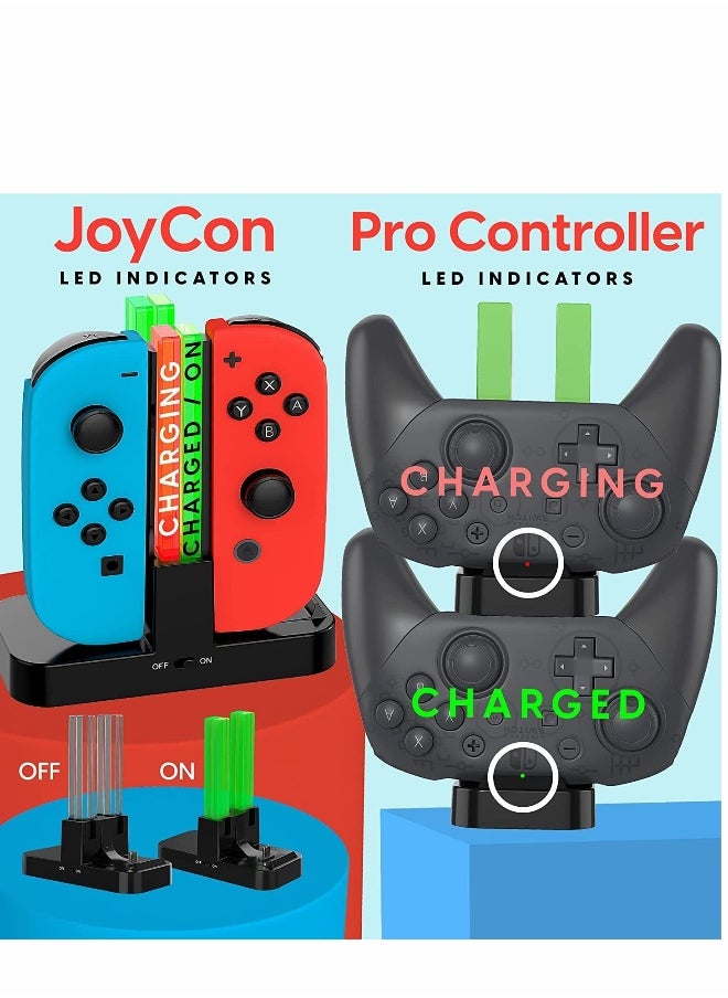 Charging Dock Station 4 In 1 for Nintendo Switch, Compatible With Nintendo Switch Joycon Controller With Type-c USB Cable Safe, for Switch Handle Colorful Four-charge, Switch Light Column Charger