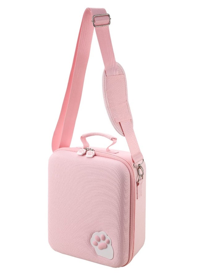 Cute Pink Cat Hard Shell Case for Nintendo Switch - Deluxe Storage Shoulder Bag for Console, Dock, Pro Controller, Joy-Con Grip, Pokeball Plus & Accessories.