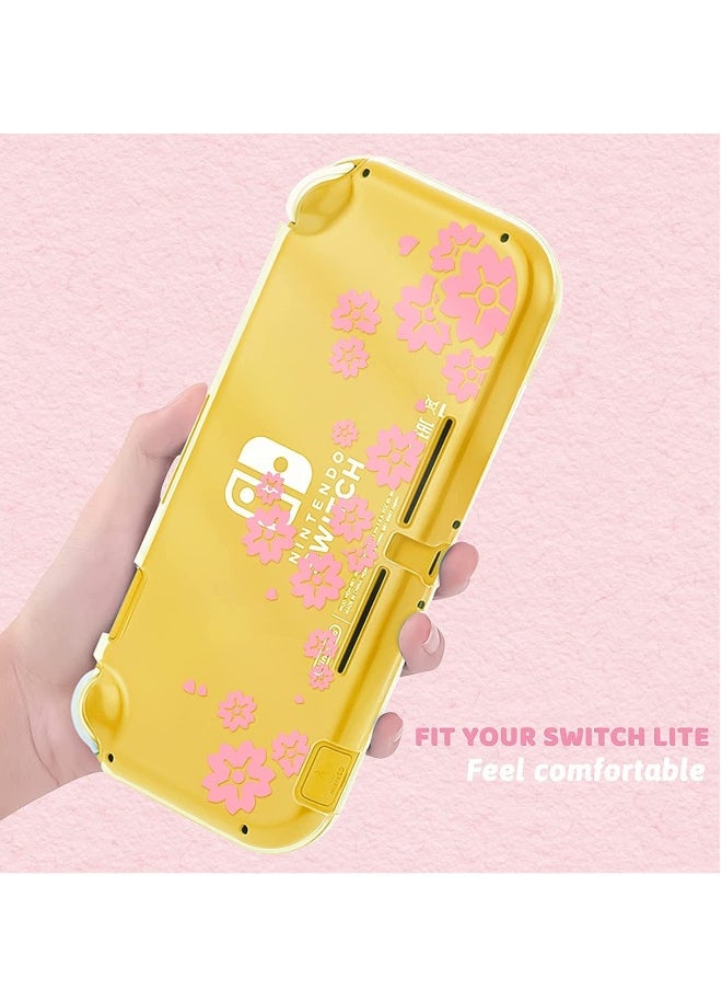Protective Case for Switch Lite Clear Hard PC Cover Split Design Shockproof Anti-Scratch Shell Accessories for Joycon Controller with ShockAbsorption Pink Sakura