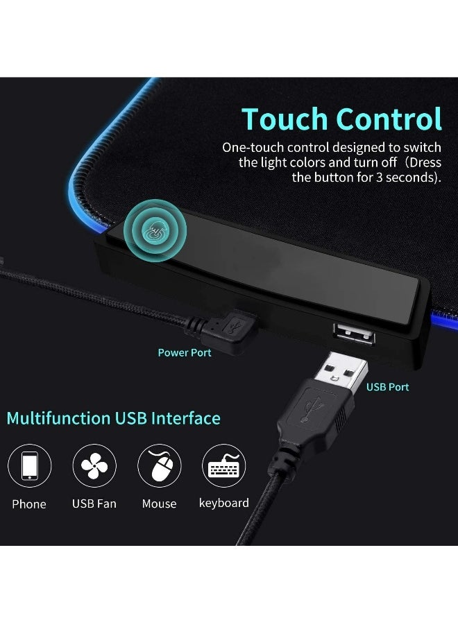 RGB Gaming Mouse Pad, Extended Large Led Mousepads Non Slip Rubber Base with 14 Lighting Modes Computer Keyboard Mat, Soft and Waterproof Surface, Enhance Your Computer Gaming Experience